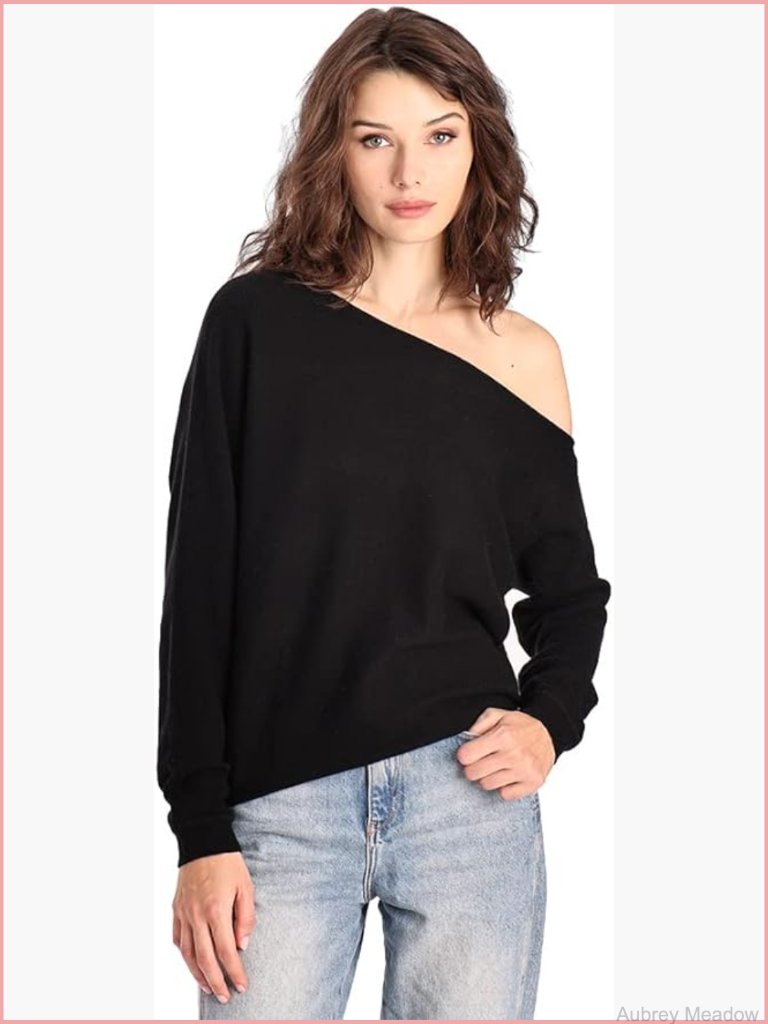 Off Shoulder Cashmere Pullover Sweater Long Sleeve
